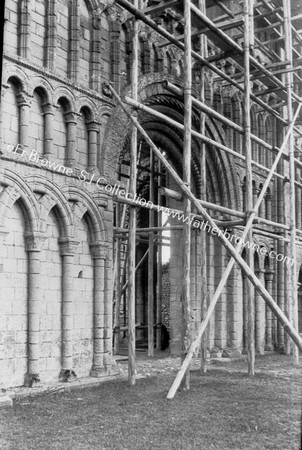 CLUNIDE PRIORY W.FACADE CLOSE UP WITH SCAFFOLDING